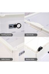 Living and Home 3Pcs Rolling Container Collapsible Plastic Storage Bins with Lid Stackable Clear Box in White - thumbnail 4