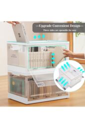 Living and Home 3Pcs Rolling Container Collapsible Plastic Storage Bins with Lid Stackable Clear Box in White - thumbnail 5