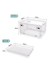 Living and Home 3Pcs Rolling Container Collapsible Plastic Storage Bins with Lid Stackable Clear Box in White - thumbnail 2