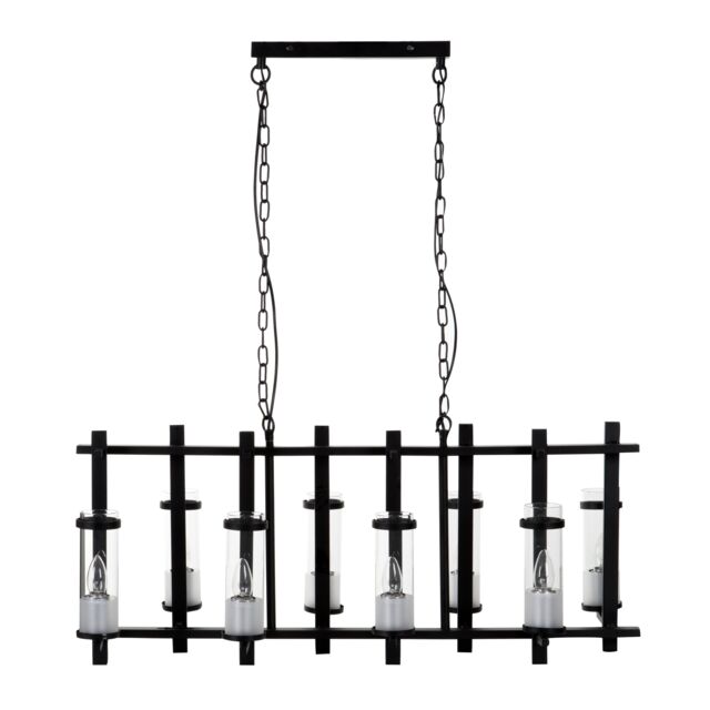 Orsina Iron & Glass Wide Pendant Light, 8 Glass Bulbs with Industrial Black Iron Frame, Statement Ceiling Light - image 1