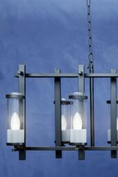 Orsina Iron & Glass Wide Pendant Light, 8 Glass Bulbs with Industrial Black Iron Frame, Statement Ceiling Light - thumbnail 2