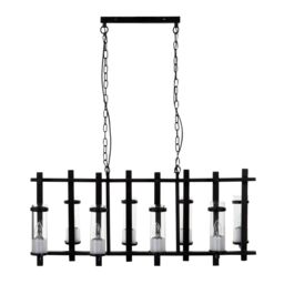 Orsina Iron & Glass Wide Pendant Light, 8 Glass Bulbs with Industrial Black Iron Frame, Statement Ceiling Light - thumbnail 1