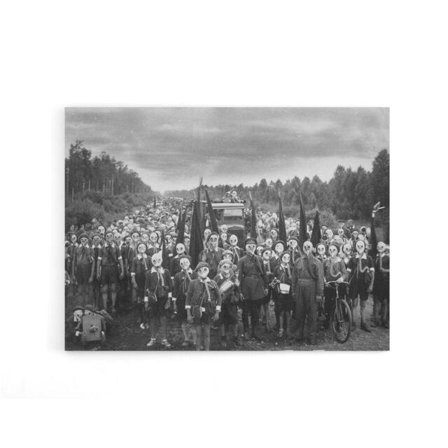 "Artery8 Bulla 1937 Schoolchildren Gas Mask Drill Canvas Wall Art Print in Grey - Size: W18"" x H24""" - image 1