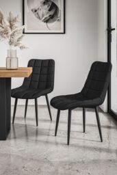 More4Homes Set of 6 Nova Modern Faux Leather Dining Chair Padded Seat Metal Legs Kitchen in Black