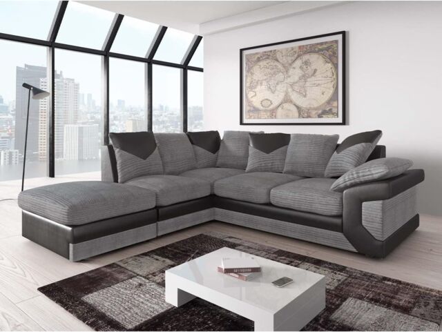 Furnishings For Less UK Dino Fabric Corner Sofa L Shaped With Footstool - Left Hand Facing in Grey - image 1