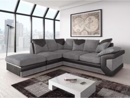Furnishings For Less UK Dino Fabric Corner Sofa L Shaped With Footstool - Left Hand Facing in Grey - thumbnail 1