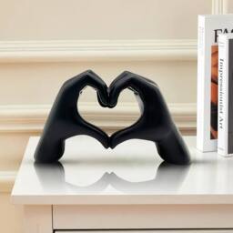 Huhote Resin Heart Hands Love Gesture Sculpture Modern Home Office Desk Decor in Black - thumbnail 1