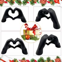 Huhote Resin Heart Hands Love Gesture Sculpture Modern Home Office Desk Decor in Black - thumbnail 3