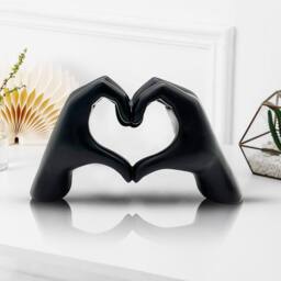 Huhote Resin Heart Hands Love Gesture Sculpture Modern Home Office Desk Decor in Black - thumbnail 2