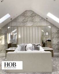 "HOB Furniture Janie Linear Design TV Bed with Mirrored Headboard (72""H) in Off-White - Size: Super King" - thumbnail 1