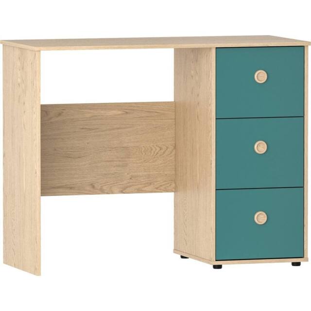 Kelvenix Blue & Oak Computer Desk 3 Drawer Dressing PC Table - Size: 0.6m2 - image 1