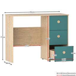Kelvenix Blue & Oak Computer Desk 3 Drawer Dressing PC Table - Size: 0.6m2 - thumbnail 2