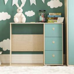 Kelvenix Blue & Oak Computer Desk 3 Drawer Dressing PC Table - Size: 0.6m2 - thumbnail 3