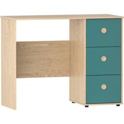 Kelvenix Blue & Oak Computer Desk 3 Drawer Dressing PC Table - Size: 0.6m2