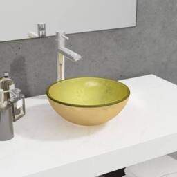 Berkfield Home Modern Basin Tempered Glass 30x12 cm Gold - thumbnail 2