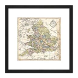 Artery8 Map 1840 Ottoman Cartographer England Wales 8X8 Inch Square Wooden Framed Wall Art Print Picture with Mount in Black - thumbnail 1