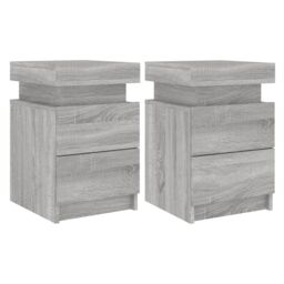 Berkfield Home Bedside Cabinets with LED Lights 2 pcs Grey Sonoma 35x39x55 cm - Size: 35 x 39 x 55 cm - thumbnail 2