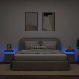 Berkfield Home Bedside Cabinets with LED Lights 2 pcs Grey Sonoma 35x39x55 cm - Size: 35 x 39 x 55 cm - thumbnail 4