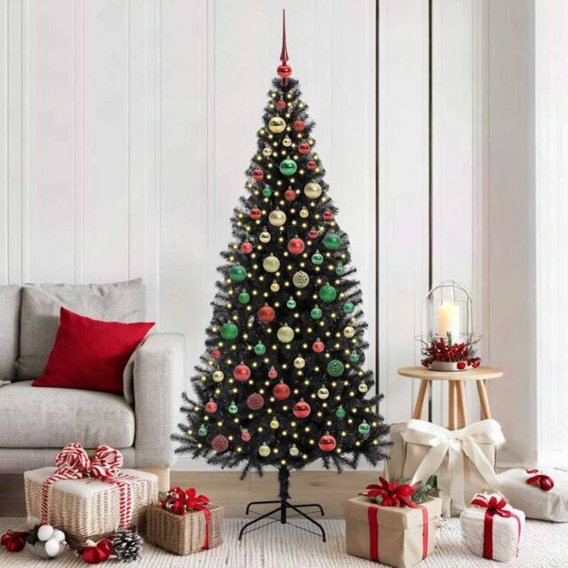 Berkfield Home Christmas Tree with 300 LEDs with Stand Black 180 cm PVC - image 1