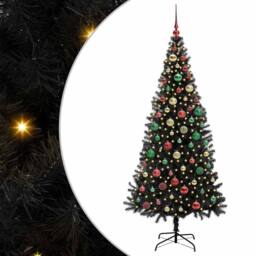 Berkfield Home Christmas Tree with 300 LEDs with Stand Black 180 cm PVC - thumbnail 2