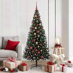 Berkfield Home Christmas Tree with 300 LEDs with Stand Black 180 cm PVC - thumbnail 1