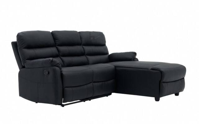 Home Detail Carter 3 Seater Sofa With Right-Hand Chaise & Left-Hand Recliner, Black Faux Leather - image 1