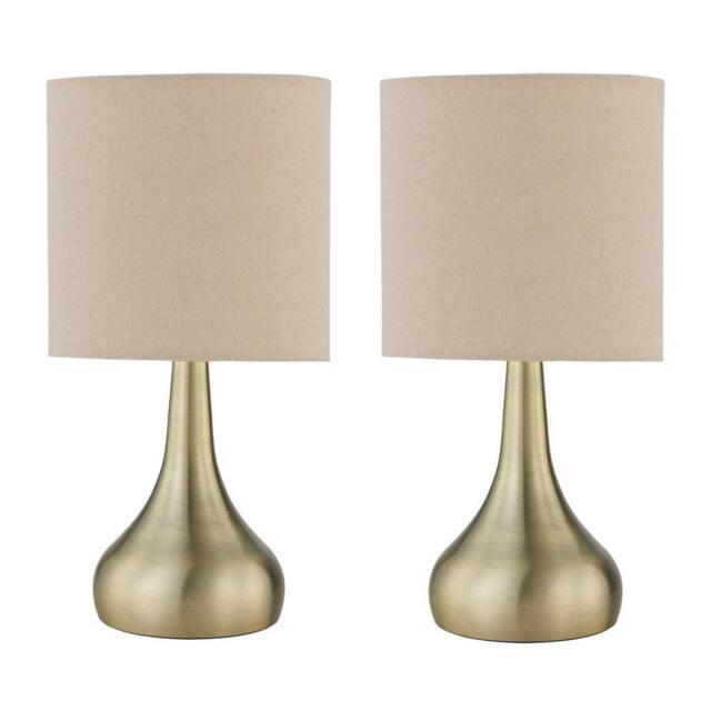 First Choice Lighting Set of 2 Romana - Antique Brass Touch Table Lamp with Linen Shades in Bronze - image 1