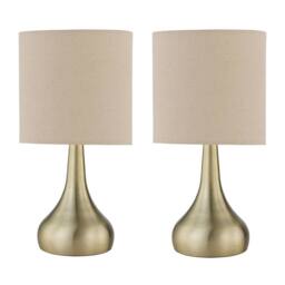First Choice Lighting Set of 2 Romana - Antique Brass Touch Table Lamp with Linen Shades in Bronze