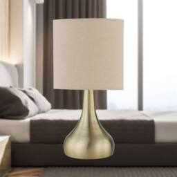 First Choice Lighting Set of 2 Romana - Antique Brass Touch Table Lamp with Linen Shades in Bronze - thumbnail 8