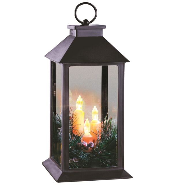 mysmartbuy Christmas Lantern With 3 Flickering Warm White LED Candles & Frosted Pine Needle Decorations - Measures H28.5cm x 14cm Diameter - image 1