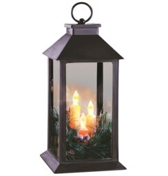 mysmartbuy Christmas Lantern With 3 Flickering Warm White LED Candles & Frosted Pine Needle Decorations - Measures H28.5cm x 14cm Diameter