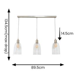 ValueLights Kira Glass Cloche Dome 3 Drop Bar Diner Ceiling Pendant Light in Silver - thumbnail 8