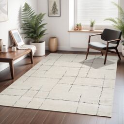 Livabliss Freud-Modern Ivory Black Brown High Pile Living Dining Bedroom Rug - Size: 160 cm x 215 cm - thumbnail 1