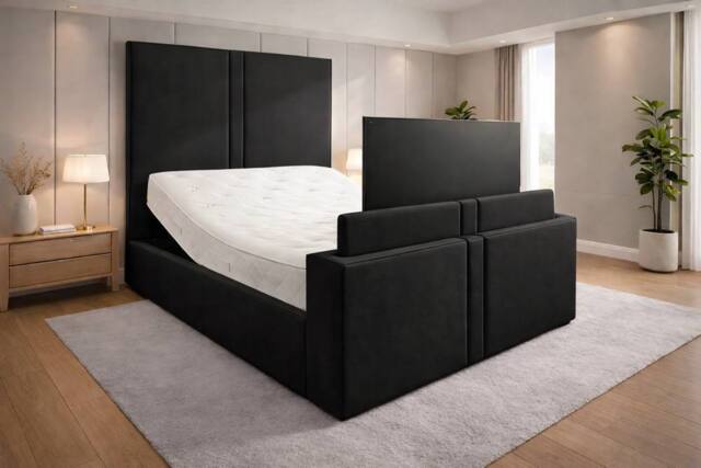 PARADISE BEDS LTD Luxury Upholstered Adjustable TV Bed in Black - Size: Super King - image 1