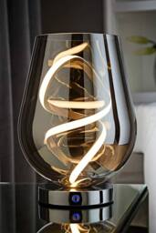 ValueLights Helix Smoked Glass Integrated LED Table Lamp in Mid Grey