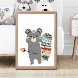 ARTZE Grey Squirrel Tribal Animal Framed Print SIZE: A4 with Oak Frame - Size: A2 - thumbnail 2