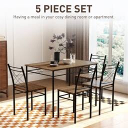Nordara Oak 5‑Piece Dining Table & Chairs Set Space Saving Compact Kitchen in Brown - Size: 100 cm x 15 cm - thumbnail 5