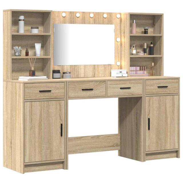 Berkfield Home Elegant 3 Piece Dressing Table Set Somoma Oak Engineered Wood in Beige - image 1