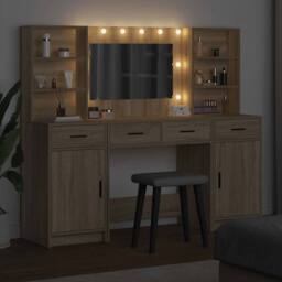 Berkfield Home Elegant 3 Piece Dressing Table Set Somoma Oak Engineered Wood in Beige - thumbnail 4