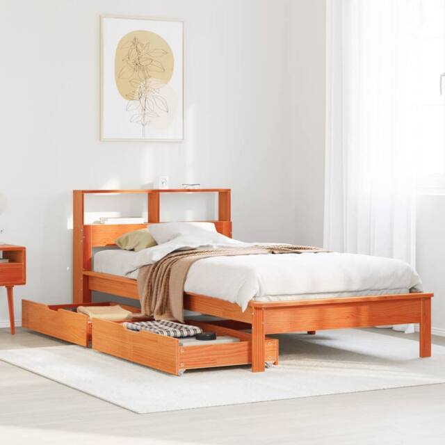 Berkfield Home Bookcase Bed without Mattress Wax Brown 90x200 cm Solid Wood Pine - image 1