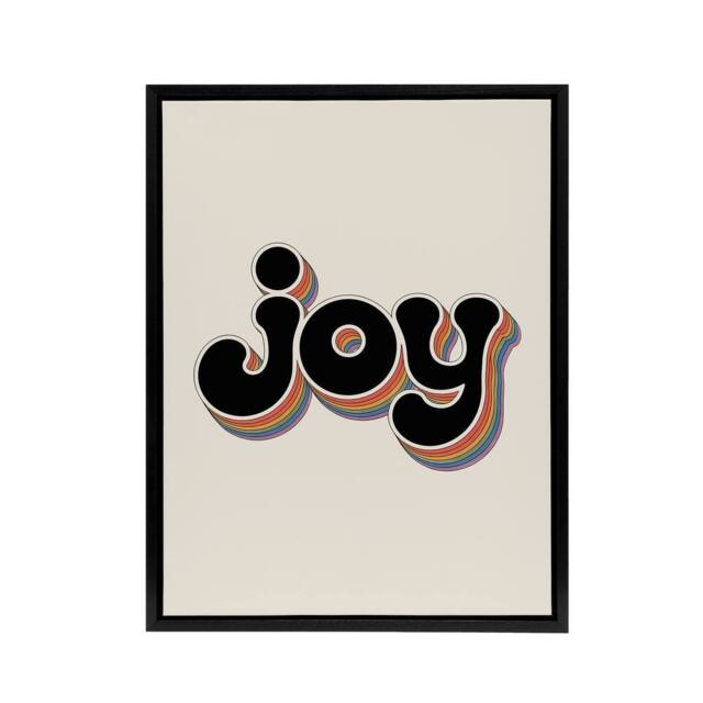 "Artery8 Joy Vibrant Retro Rainbow Font Typography Word Framed Canvas Art Print in Beige - Size: W12"" x H16""" - image 1