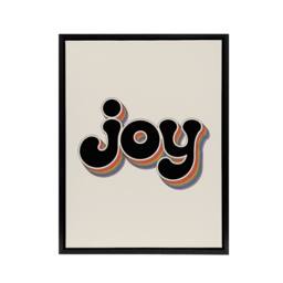 "Artery8 Joy Vibrant Retro Rainbow Font Typography Word Framed Canvas Art Print in Beige - Size: W12"" x H16""" - thumbnail 1