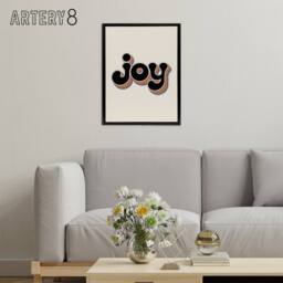 "Artery8 Joy Vibrant Retro Rainbow Font Typography Word Framed Canvas Art Print in Beige - Size: W12"" x H16""" - thumbnail 3