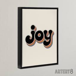 "Artery8 Joy Vibrant Retro Rainbow Font Typography Word Framed Canvas Art Print in Beige - Size: W12"" x H16""" - thumbnail 2