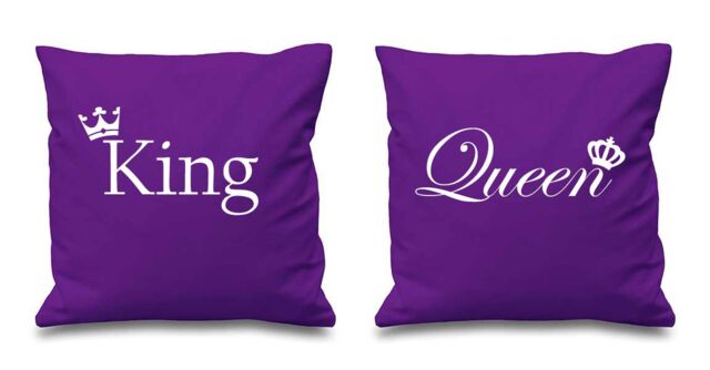 60 SECOND MAKEOVER King & Queen Crown Cushion Covers in Purple - Size: 40 cm x 40 cm