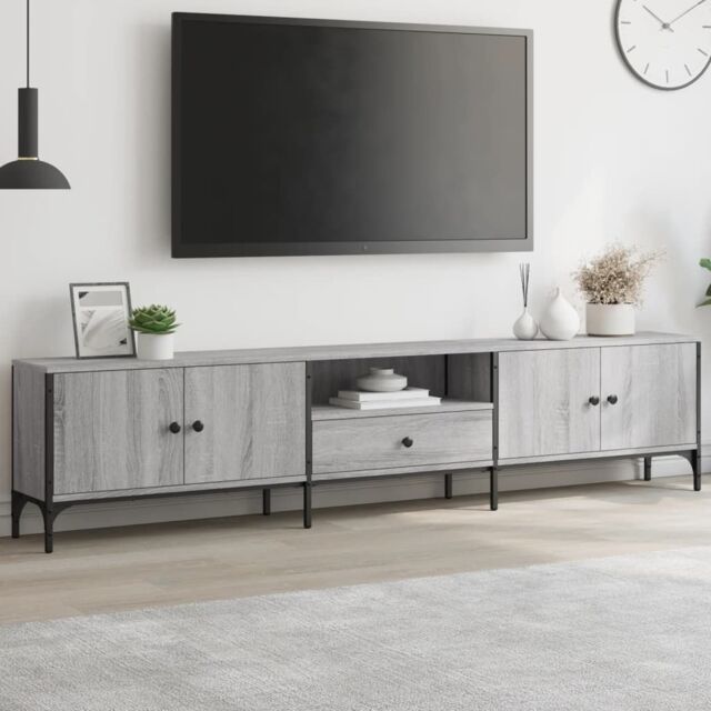 Berkfield Home TV Cabinet with Drawer Grey Sonoma 200x25x44 cm Engineered Wood - Size: 200 x 25 x 44 cm - image 1