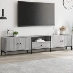 Berkfield Home TV Cabinet with Drawer Grey Sonoma 200x25x44 cm Engineered Wood - Size: 200 x 25 x 44 cm - thumbnail 1