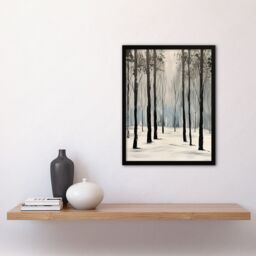 Artery8 White Winter Morning Forest Oil Painting Serene Framed Art Print in Grey - Size: A4 - thumbnail 4