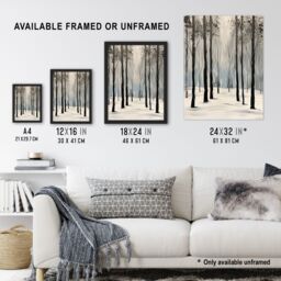 Artery8 White Winter Morning Forest Oil Painting Serene Framed Art Print in Grey - Size: A4 - thumbnail 3