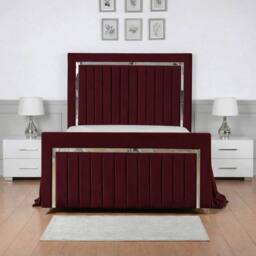 Living Comfort Bedz Chrome Edge Upholstered Slatted Base Bed with 48 Inch Headboard in Maroon - Size: Small Double - thumbnail 2